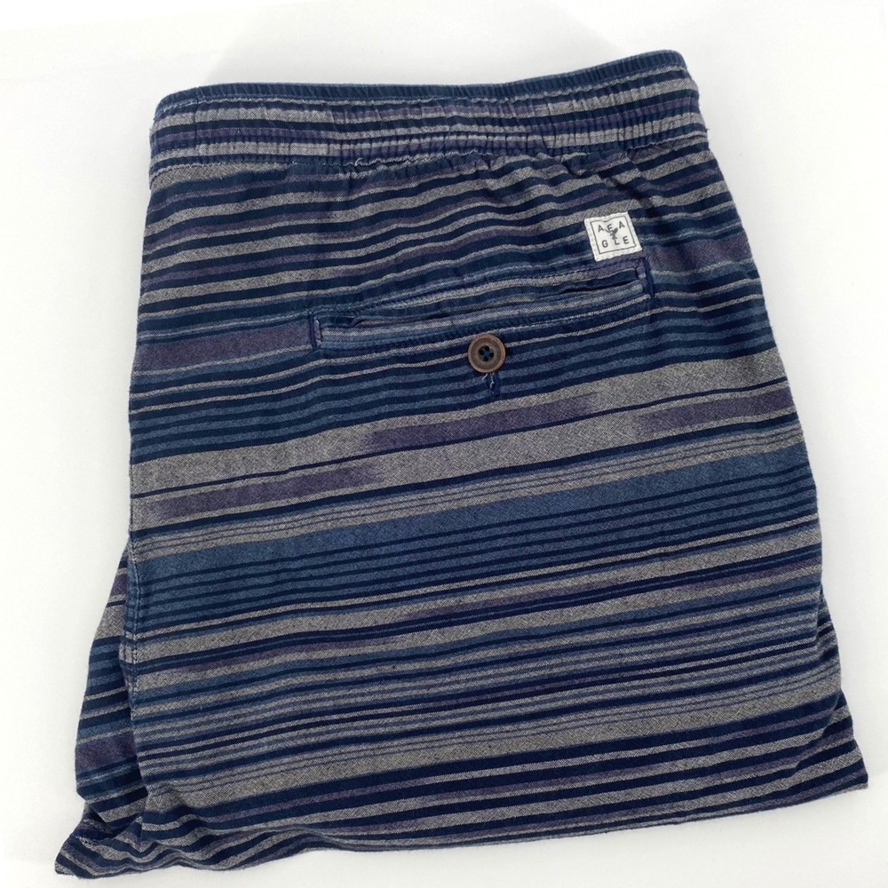 American Eagle Outfitters Mens XXL Blue Striped Drawstring‎ Cotton Shorts 6266